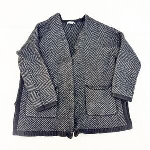 J. Jill Gray Chevron Woven Wool Blend Open Cardigan Size Small